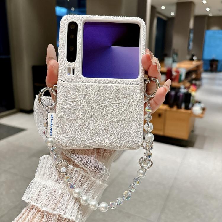 For Huawei Pura X Dual Side Metal Hooks Lace Embossed Phone Case with Wrist Strap