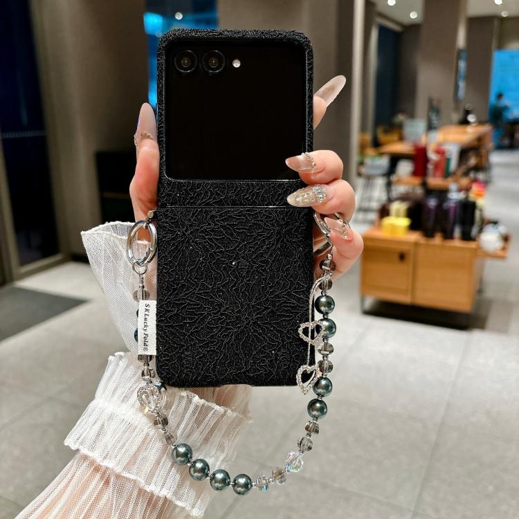 For Motorola Razr 50 / 60 Dual Side Metal Hooks Lace Embossed Phone Case with Wrist Strap