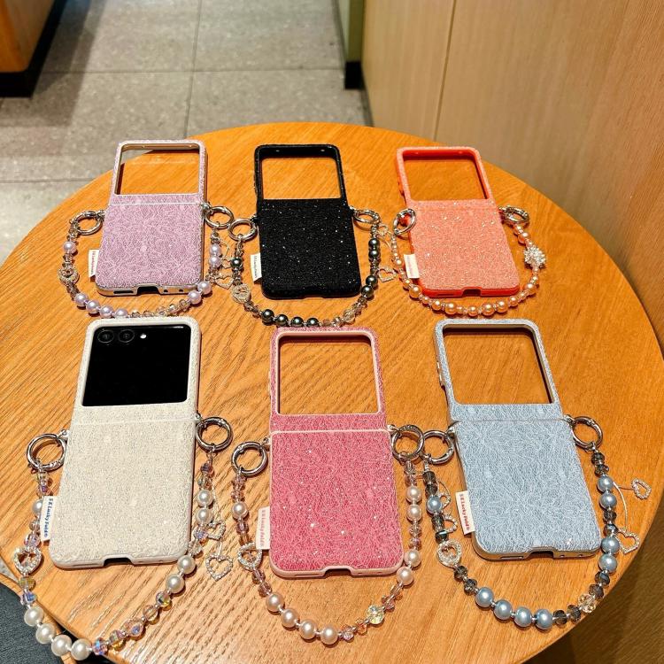 For Motorola Razr 50 / 60 Dual Side Metal Hooks Lace Embossed Phone Case with Wrist Strap