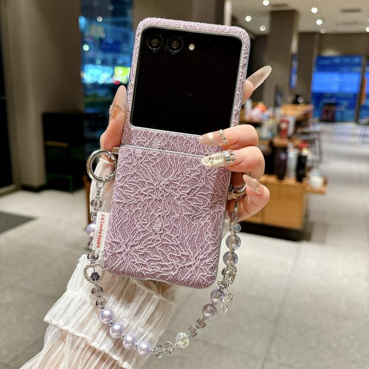 For Motorola Razr 50 / 60 Dual Side Metal Hooks Lace Embossed Phone Case with Wrist Strap