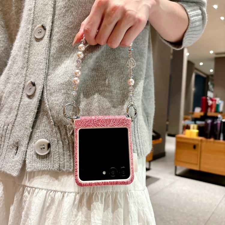 For Motorola Razr 50 / 60 Dual Side Metal Hooks Lace Embossed Phone Case with Wrist Strap