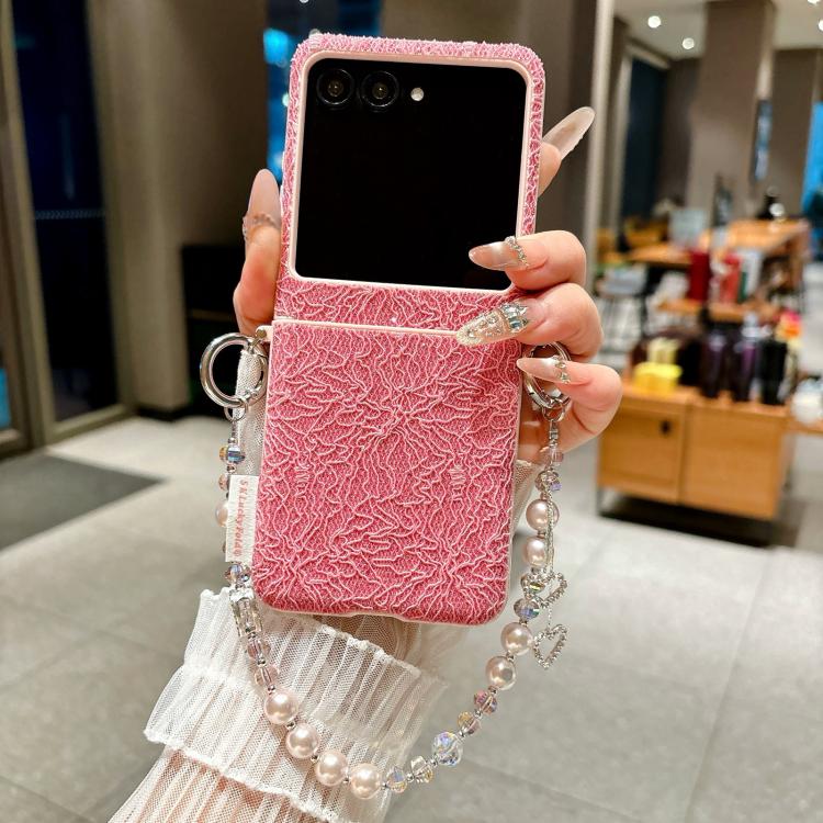For Motorola Razr 50 / 60 Dual Side Metal Hooks Lace Embossed Phone Case with Wrist Strap