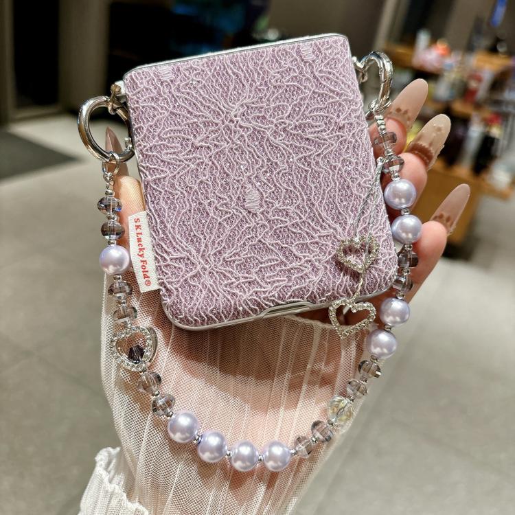 For Motorola Razr 50 / 60 Dual Side Metal Hooks Lace Embossed Phone Case with Wrist Strap