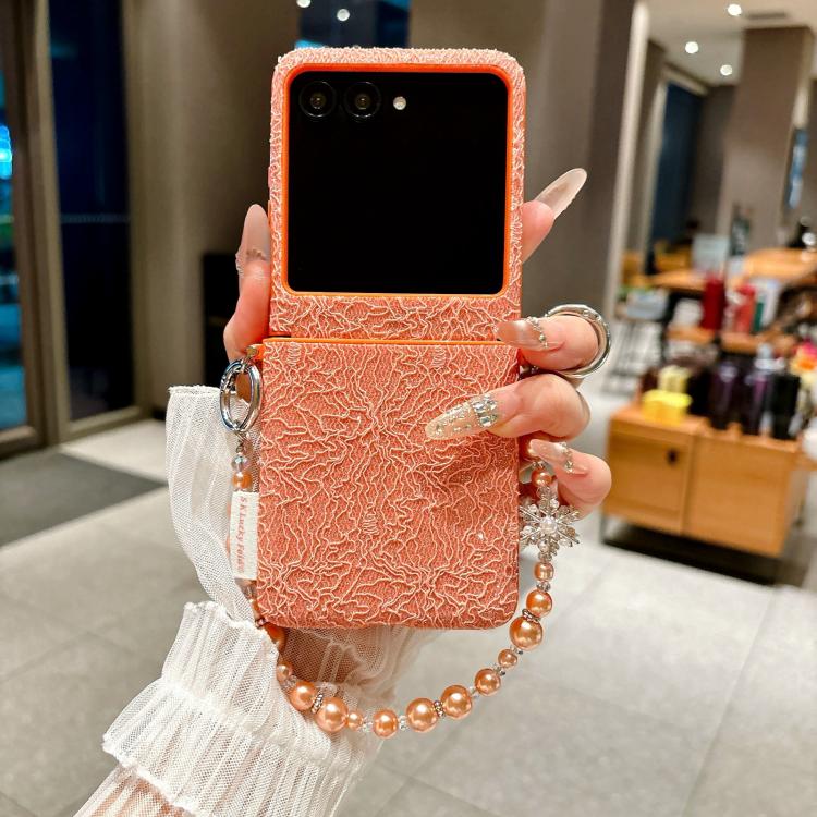 For Motorola Razr 50 / 60 Dual Side Metal Hooks Lace Embossed Phone Case with Wrist Strap