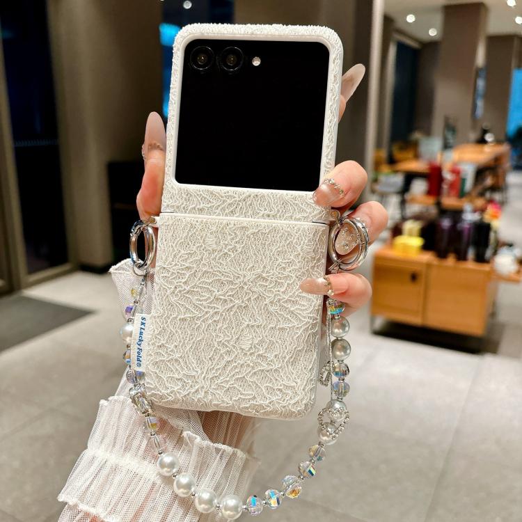 For Motorola Razr 50 / 60 Dual Side Metal Hooks Lace Embossed Phone Case with Wrist Strap