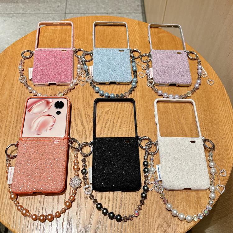 For Honor Magic V Flip 2 Dual Side Metal Hooks Lace Embossed Phone Case with Wrist Strap