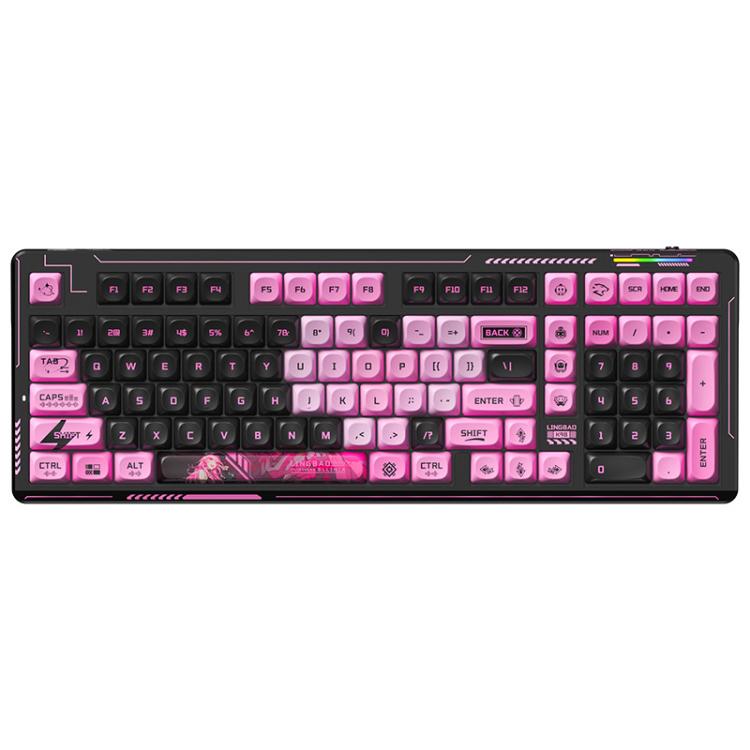 LINGBAO K98 101 Keys Triple-mode Wireless Game Keyboard, Type:Black Pink-Flower Field Axis