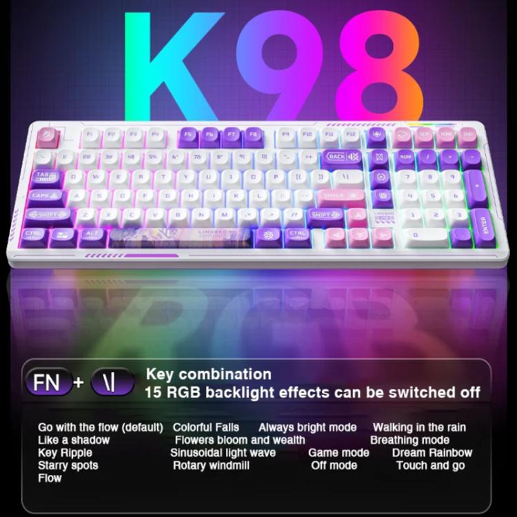 LINGBAO K98 101 Keys Triple-mode Wireless Game Keyboard, Type:Blackberry Powder-Red Rabbit Axis Pro