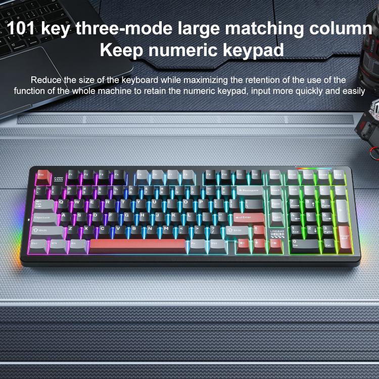 LINGBAO K98 101 Keys Triple-mode Wireless Game Keyboard, Type:Blackberry Powder-Red Rabbit Axis Pro
