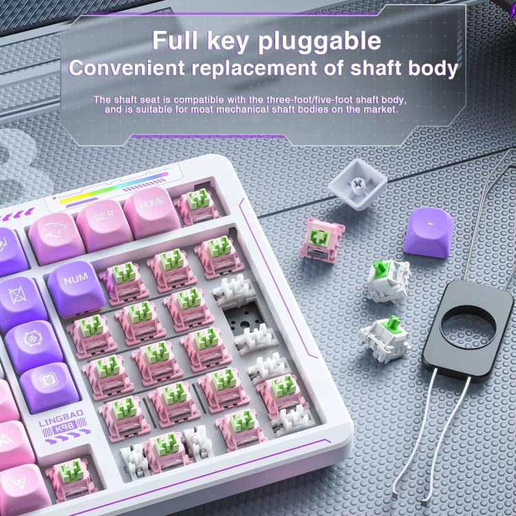 LINGBAO K98 101 Keys Triple-mode Wireless Game Keyboard, Type:Blackberry Powder-Red Rabbit Axis Pro