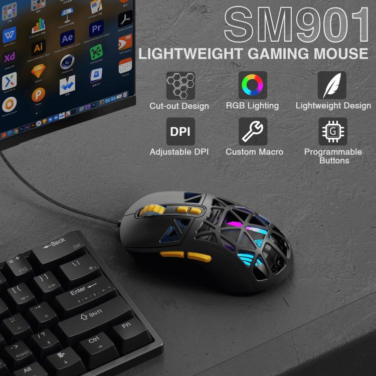 SOLAKAKA SM901 Hollow RGB Light Wired Gaming Mouse