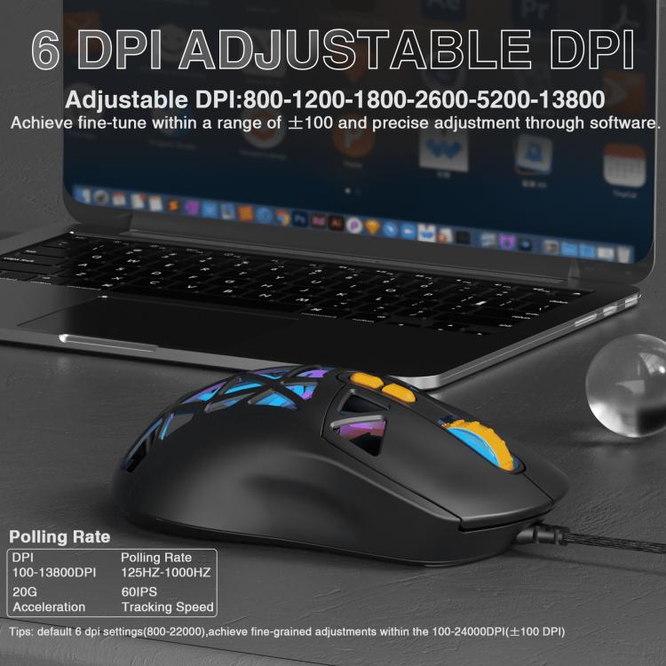 SOLAKAKA SM901 Hollow RGB Light Wired Gaming Mouse