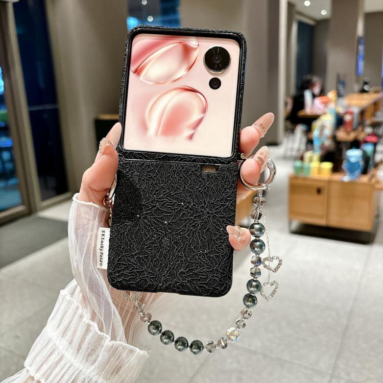 For Xiaomi Mix Flip Dual Side Metal Hooks Lace Embossed Phone Case with Wrist Strap