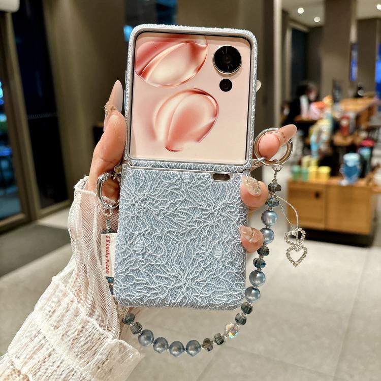 For Xiaomi Mix Flip Dual Side Metal Hooks Lace Embossed Phone Case with Wrist Strap