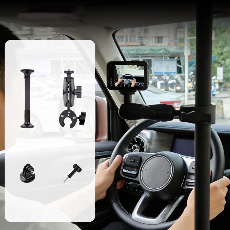 In-Car Camera Adjustable Mount Support Pole Extension Rod, Basic 4 in 1 Set with Crab Clip - Black