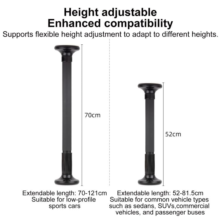 In-Car Camera Adjustable Mount Support Pole Extension Rod, Extend 5 in 1 Set with Clip Pocket Frame - Black