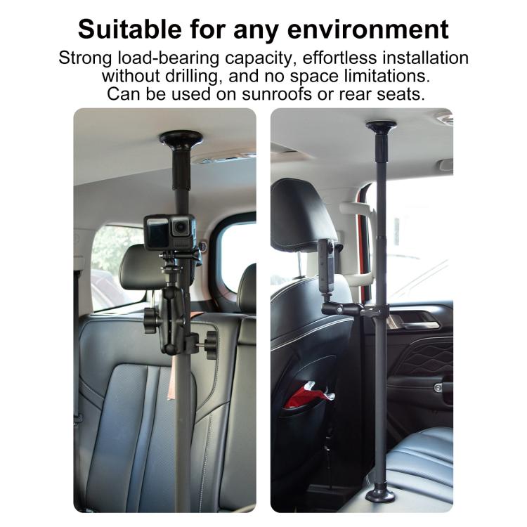 In-Car Camera Adjustable Mount Support Pole Extension Rod, Extend 5 in 1 Set with Clip Pocket Frame - Black