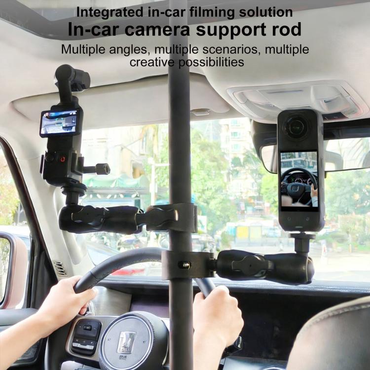 In-Car Camera Adjustable Mount Support Pole Extension Rod, Extend 5 in 1 Set with Clip Pocket Frame - Black
