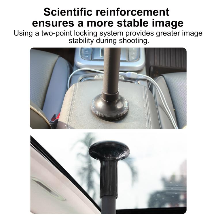 In-Car Camera Adjustable Mount Support Pole Extension Rod, Extend 5 in 1 Set with Clip Pocket Frame - Black
