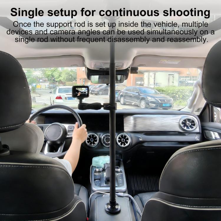 In-Car Camera Adjustable Mount Support Pole Extension Rod, Basic 5 in 1 Set with Clip Pocket Frame - Black