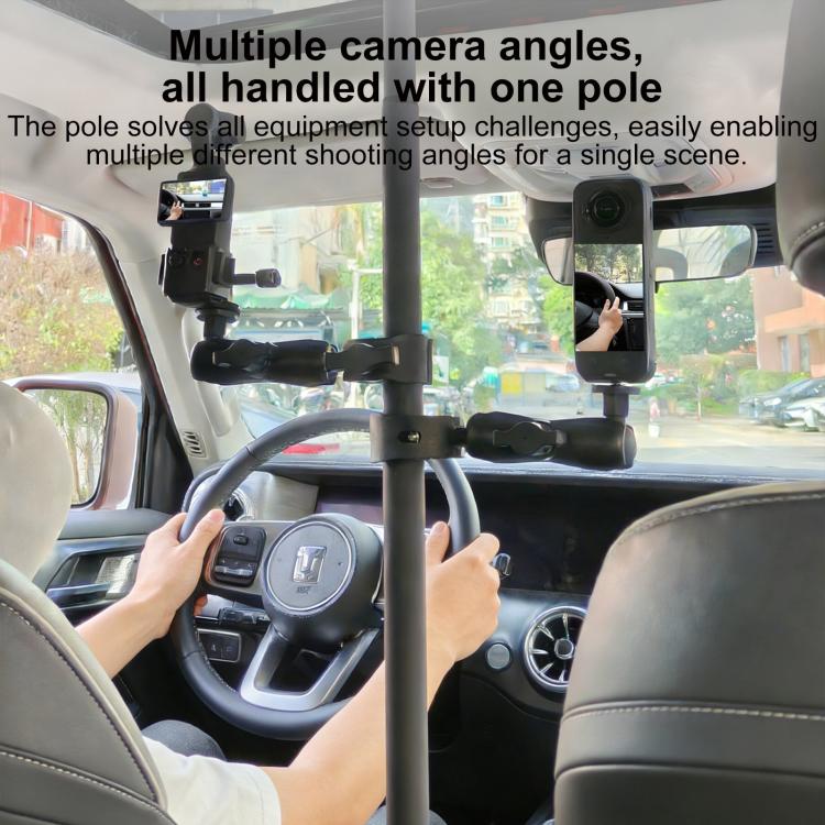 In-Car Camera Adjustable Mount Support Pole Extension Rod, Extend 5 in 1 Set with Clip Pocket Frame - Black