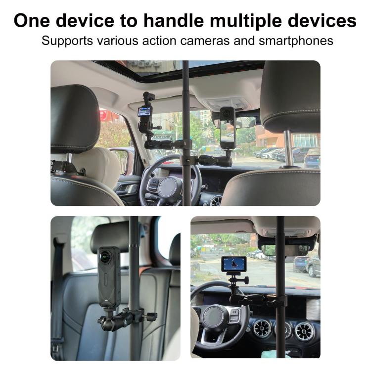 In-Car Camera Adjustable Mount Support Pole Extension Rod, 70-121cm Extended - Black