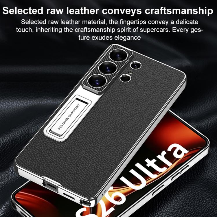 For Samsung Galaxy S26 Ultra 5G GKK Electroplated Leather Holder Phone Case