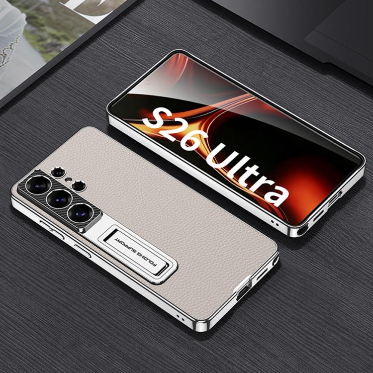 For Samsung Galaxy S26 Ultra 5G GKK Electroplated Leather Holder Phone Case