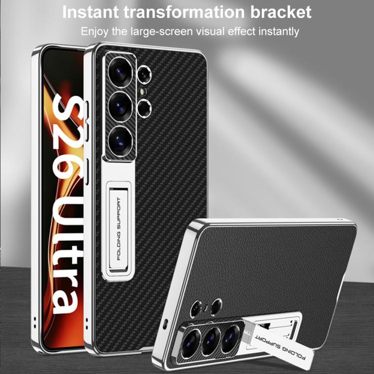 For Samsung Galaxy S26 Ultra 5G GKK Electroplated Leather Holder Phone Case