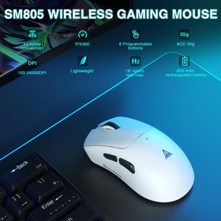 SOLAKAKA SM805 24000DPI 2.4GHz + BT + Wired Tri-mode Wireless Mouse