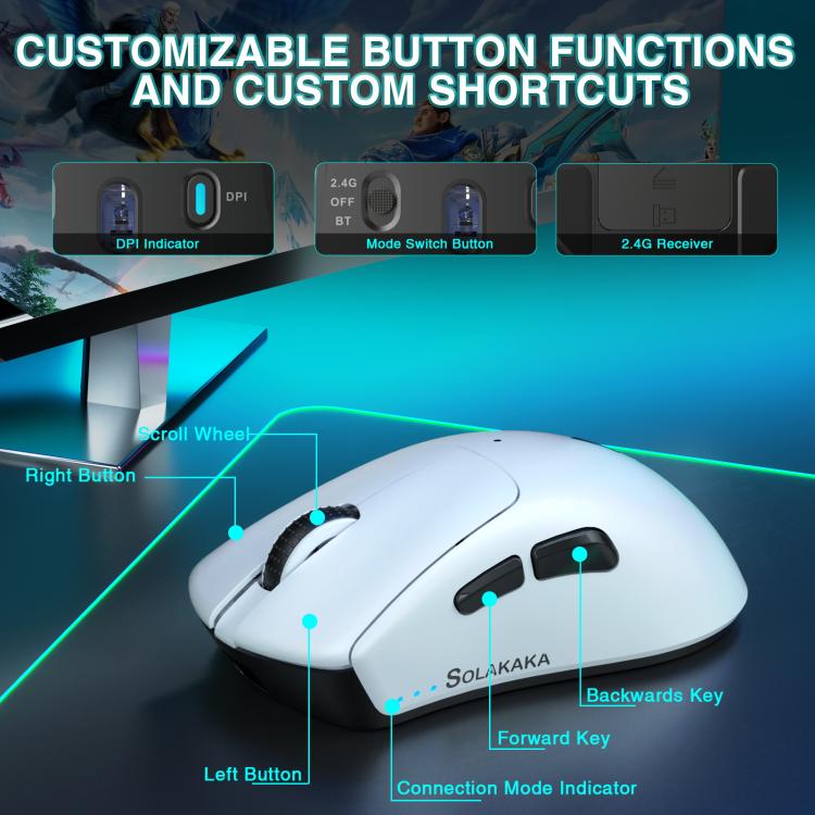 SOLAKAKA SM805 24000DPI 2.4GHz + BT + Wired Tri-mode Wireless Mouse