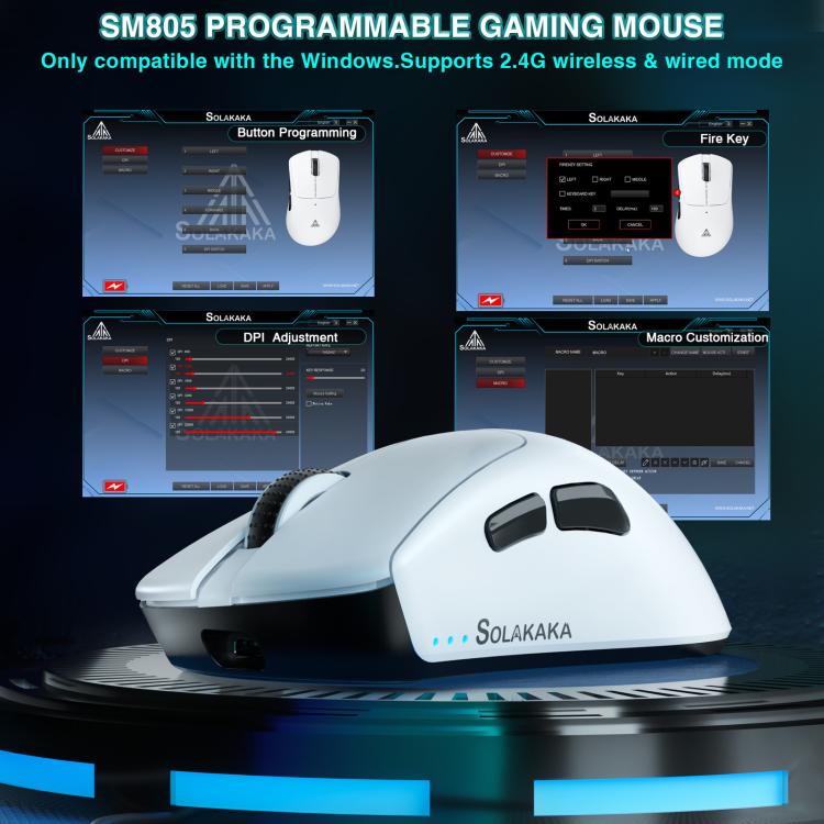 SOLAKAKA SM805 24000DPI 2.4GHz + BT + Wired Tri-mode Wireless Mouse