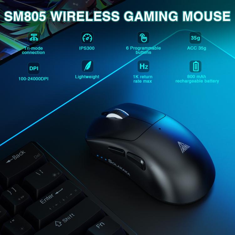 SOLAKAKA SM805 24000DPI 2.4GHz + BT + Wired Tri-mode Wireless Mouse