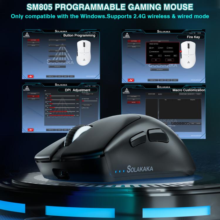 SOLAKAKA SM805 24000DPI 2.4GHz + BT + Wired Tri-mode Wireless Mouse