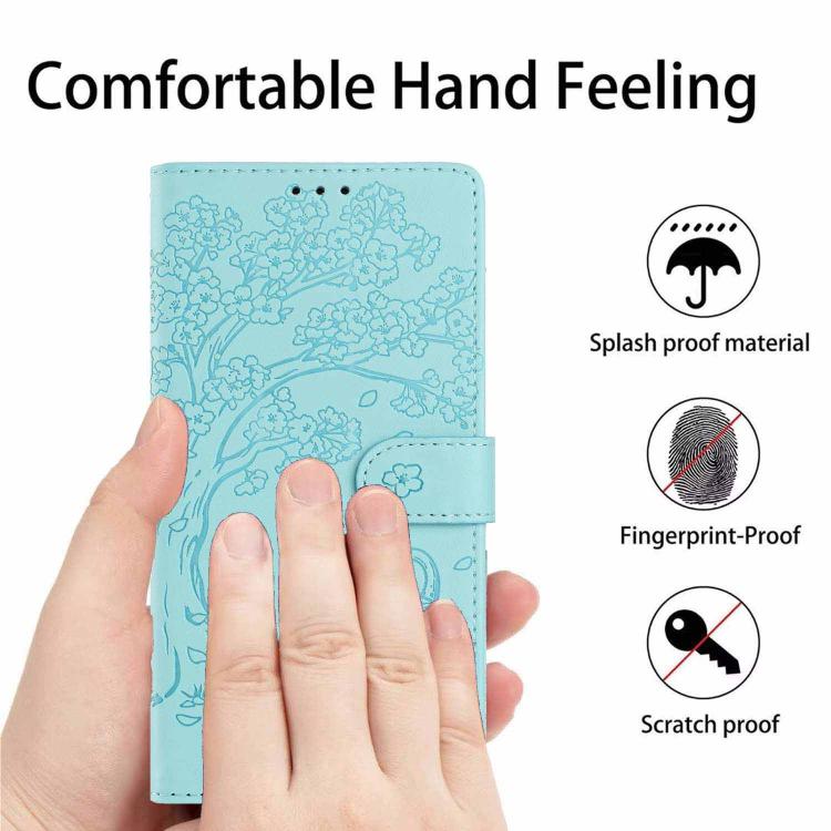 For Xiaomi 14T Pro Tree Cat Embossed Flip Vegan Leather Phone Case