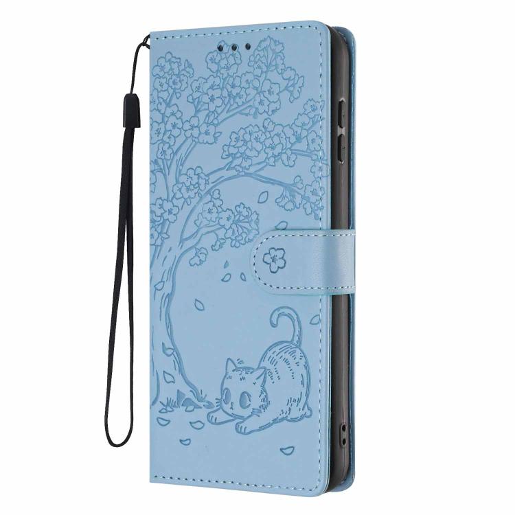 For Xiaomi 15 Tree Cat Embossed Flip Vegan Leather Phone Case