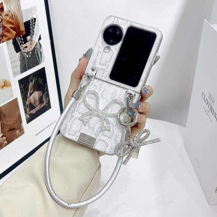 For OPPO Find N3 Flip Scale Texture Bow Phone Case with Wrist Strap / Nameplate