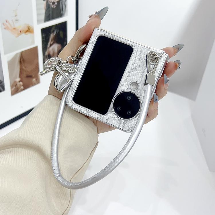 For OPPO Find N3 Flip Scale Texture Bow Phone Case with Wrist Strap / Nameplate