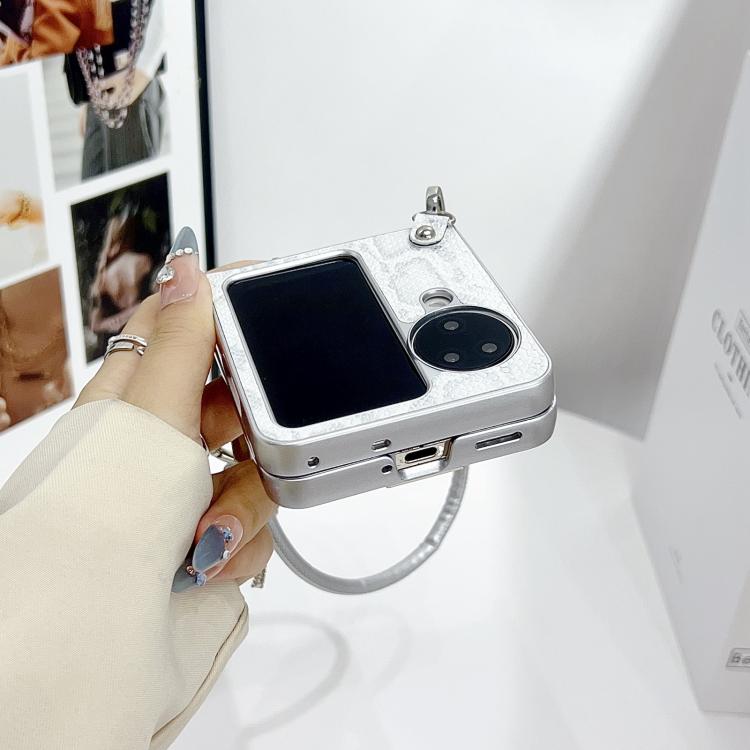 For OPPO Find N3 Flip Scale Texture Bow Phone Case with Wrist Strap / Nameplate
