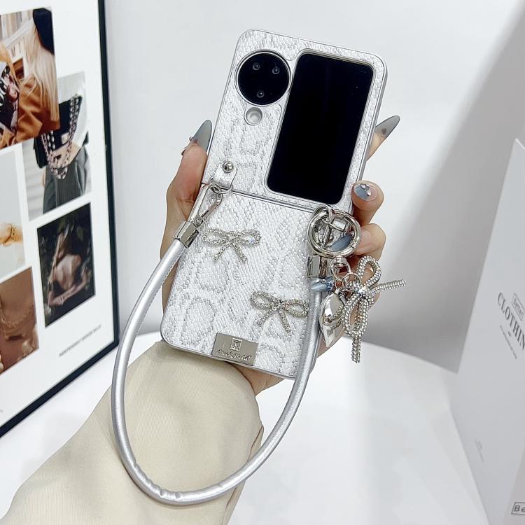 For OPPO Find N3 Flip Scale Texture Bow Phone Case with Wrist Strap / Nameplate