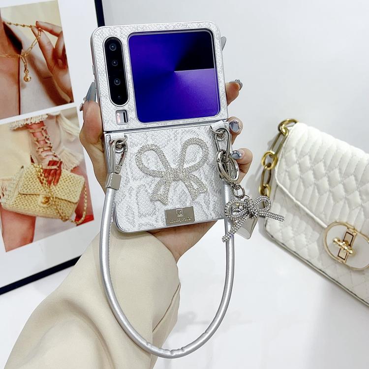 For Huawei Pura X Scale Texture Bow Phone Case with Wrist Strap / Nameplate