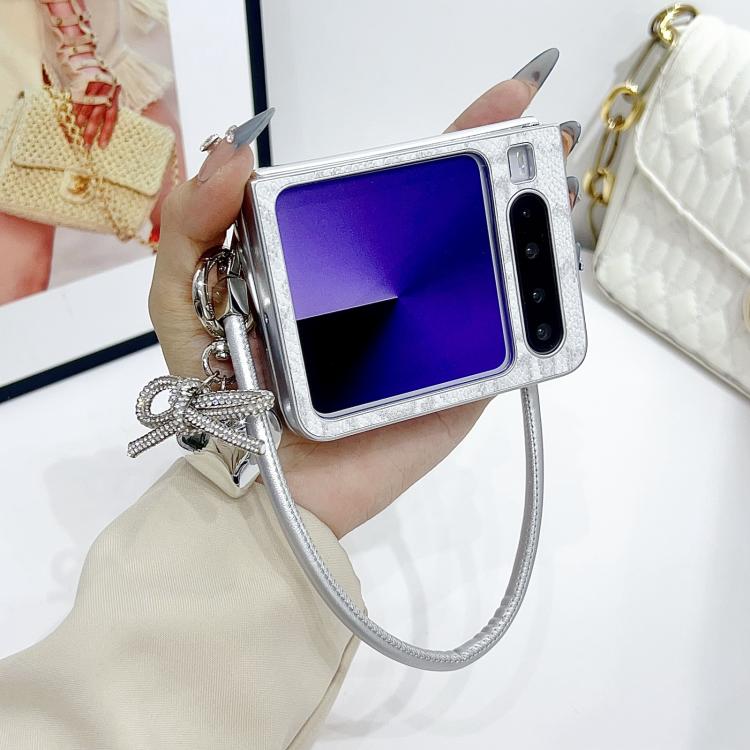 For Huawei Pura X Scale Texture Bow Phone Case with Wrist Strap / Nameplate