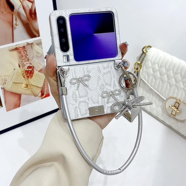 For Huawei Pura X Scale Texture Bow Phone Case with Wrist Strap / Nameplate