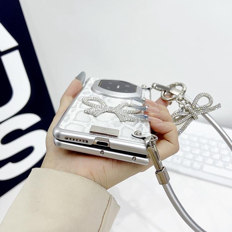 For Huawei Mate X7 Scale Texture Bow Phone Case with Wrist Strap / Nameplate