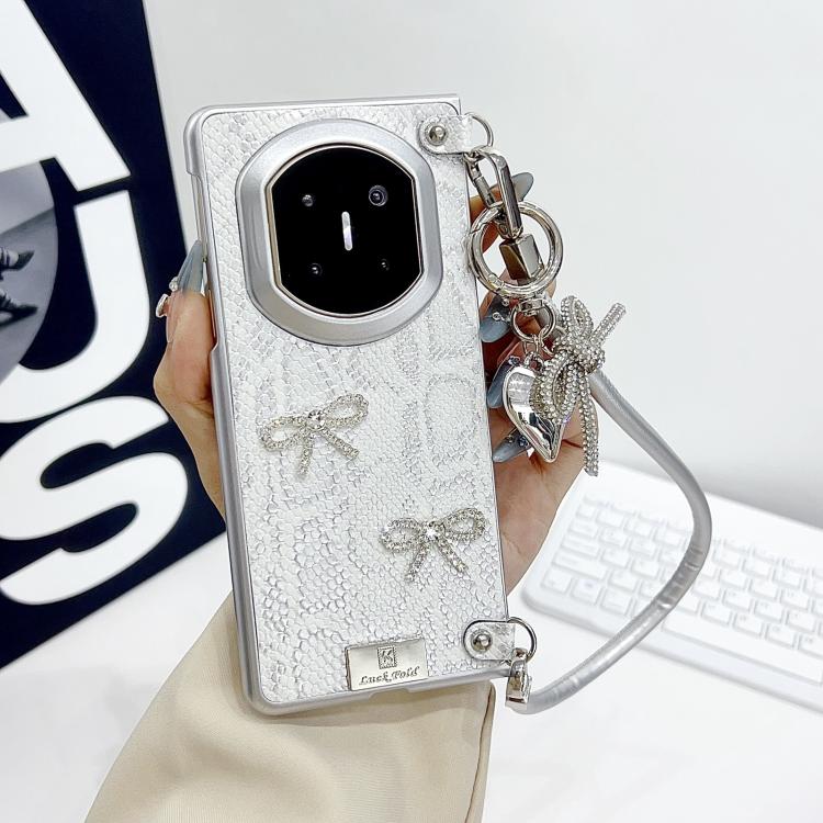 For Huawei Mate X6 Scale Texture Bow Phone Case with Wrist Strap / Nameplate