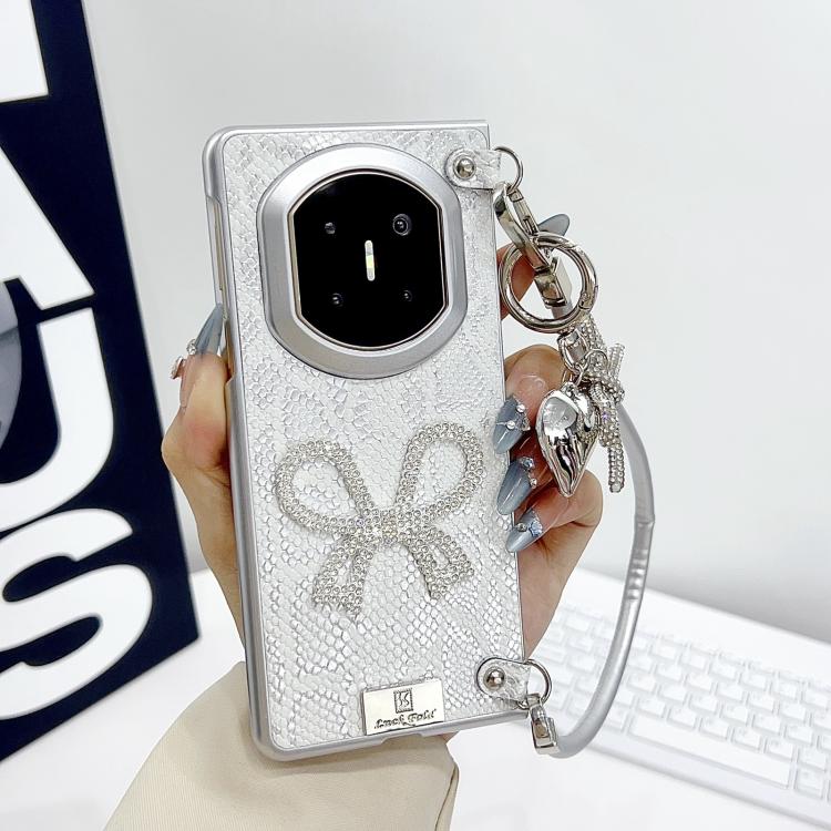 For Huawei Mate X5 / X3 Scale Texture Bow Phone Case with Wrist Strap / Nameplate