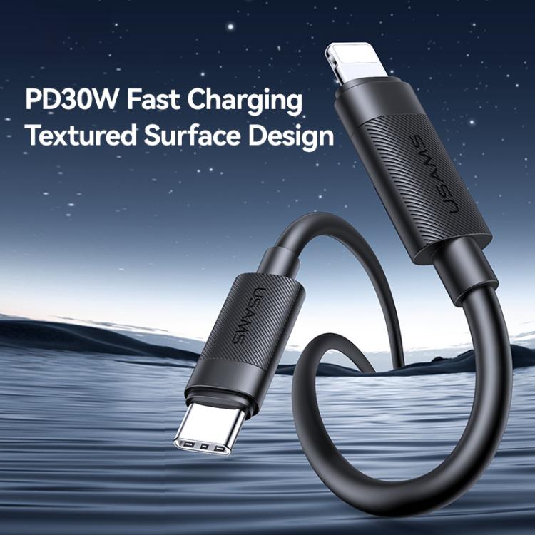USAMS SJ781 U94 USB-C / Type-C to 8 Pin PD30W Fast Charging Data Cable, Length:1m - Black