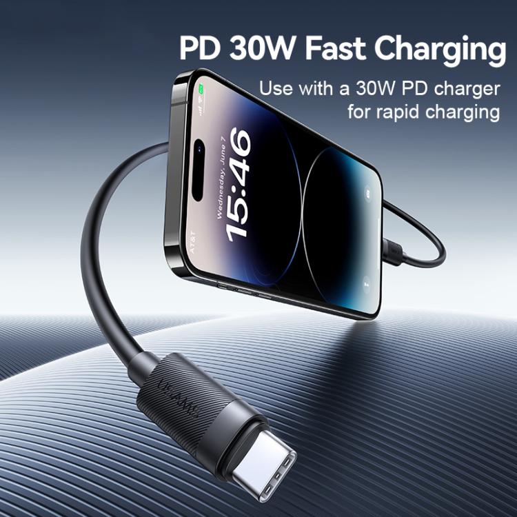 USAMS SJ781 U94 USB-C / Type-C to 8 Pin PD30W Fast Charging Data Cable, Length:1m - Black