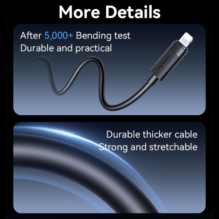 USAMS SJ781 U94 USB-C / Type-C to 8 Pin PD30W Fast Charging Data Cable, Length:1m - Black