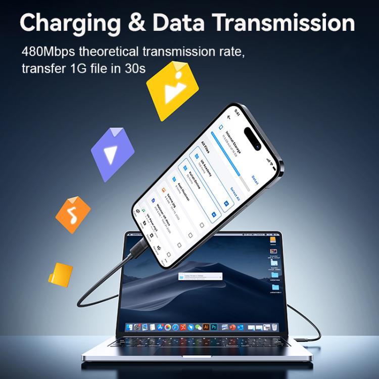 USAMS SJ781 U94 USB-C / Type-C to 8 Pin PD30W Fast Charging Data Cable, Length:1m - Black